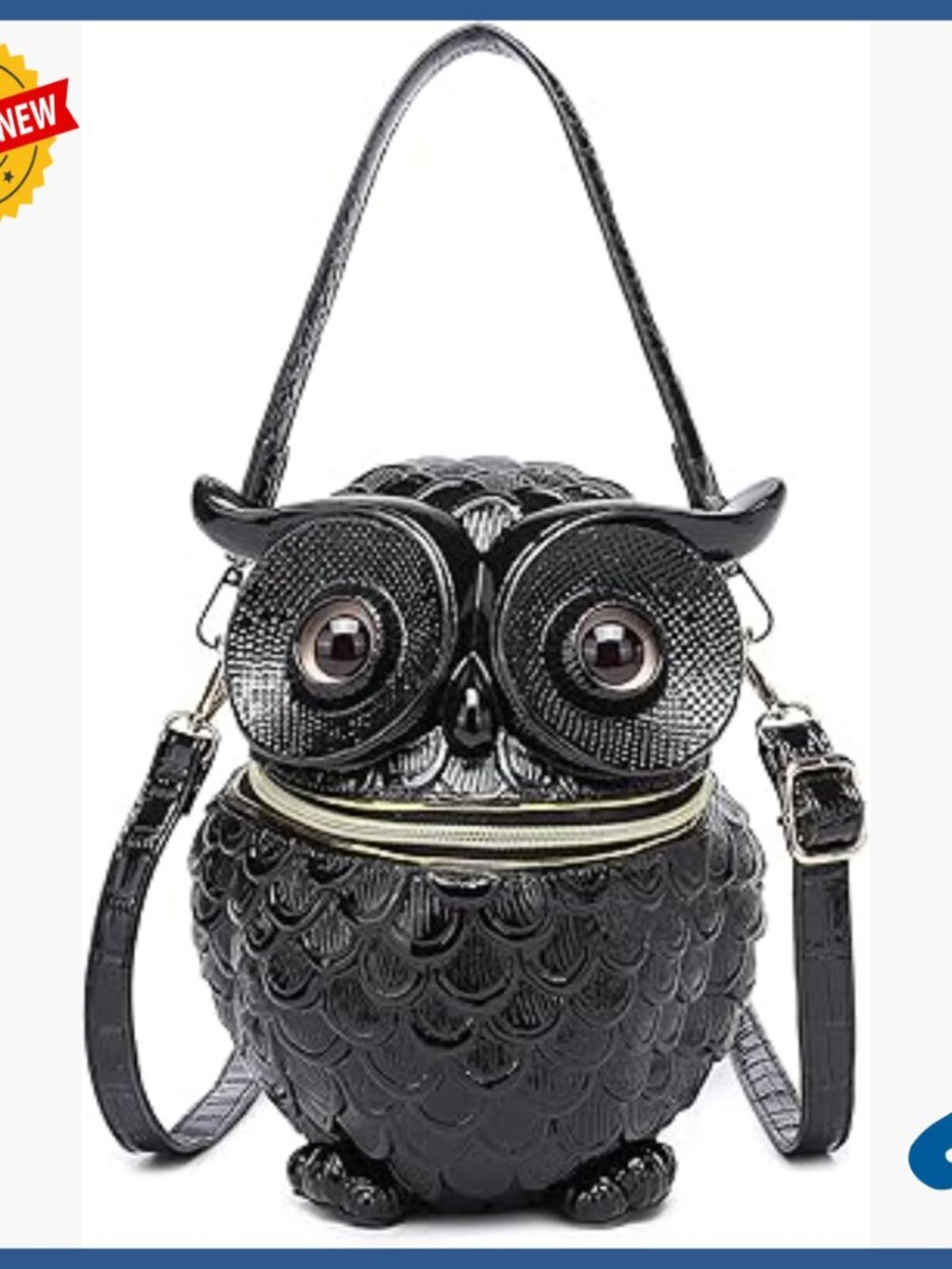 Owl Shaped PVC Crossbody Bag Detachable Strap Unique Novelty Purse